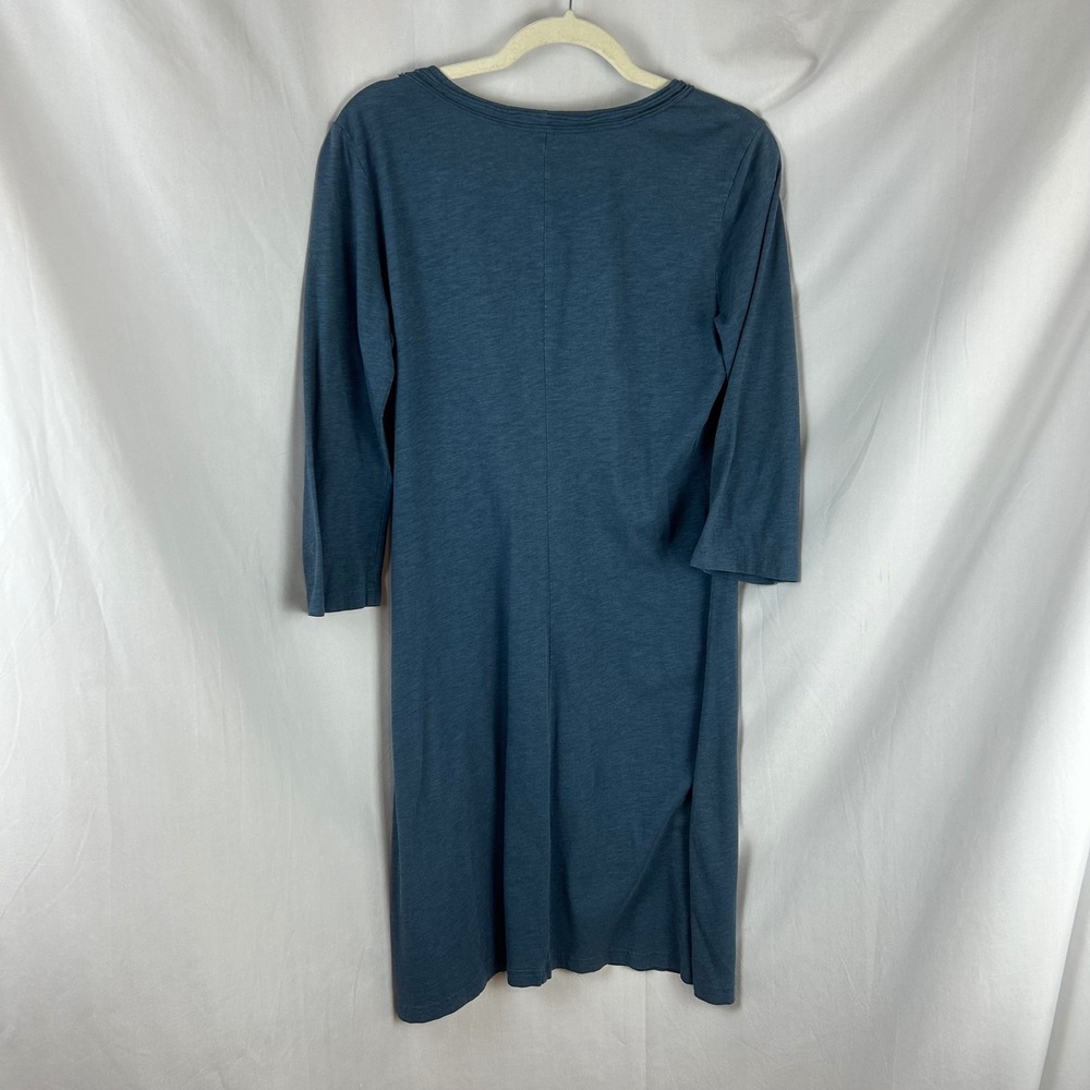 Garnet Hill Slate Blue Cotton Blend Pleated Scoop Neck 3/4 Sleeve Dress Small - Picture 5 of 8